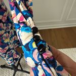 Paco Rabanne Floral Pansy Button Up Mock Neck Peplum Blouse $800 40 8 Blue Photo 8