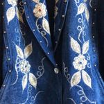 Vintage Y2K Passion Women’s blue Denim‎ Jacket silver Bling flowers size Small Photo 4