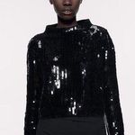 ZARA Sequin Front Chenille Mock Neck Sweater Photo 0