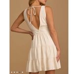 Lulus Wondrous Ways Oatmeal Beige Lace-Up Ruffle Tiered Sleeveless Mini Dress XL Photo 3