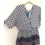 Lulus  Bright Alright Ivory Blue Print Romper Surplice Bodice Open Back Sz XL Photo 8