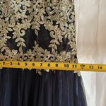 Blondie Nites Gown Juniors Size 9 Navy Long Mesh Gown Corset Style Gold Prom Photo 11