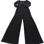 Adrianna Papell  Jumpsuit Womens 2 Black Sequined Wide Leg V‎ Neck Holiday Party Photo 2