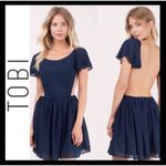 Tobi  Women's S Open Back Ruffled Mini Dress Navy Blue Twirl‎ And Swirl Skater Photo 1