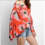 We The Free  People Top XS Birds of Paradise‎ Off The Shoulder Bell Sleeve Boho Photo 2