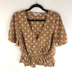 BB Dakota  Womens Peplum Crop Top Faux Wrap Polka Dot V-Neck Short Sleeve Brown M Photo 0