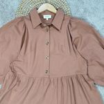 Bohme  Makayla Mini Dress Smocked Balloon Sleeve Button Ruffle Tiered in Clay S Photo 2