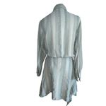 ZARA  Zoe Shirt Dress Sage Green‎ Striped Cotton Linen Blend Tie Front Button XS Photo 3