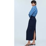 Madewell Size 0 Pleated High Waist Cargo Midi Skirt Deep Indigo Navy Blue NP209 Photo 1