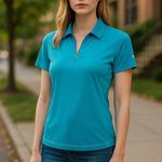 Slazenger NEW Womens Blue White Teal Short Sleeve Golf Polo Shirt Size S Stretch Photo 0