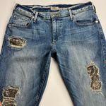 True Religion Audrey Slim Boyfriend Distresed Gold Sequin Inset Jeans Size 26 Blue Photo 4