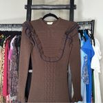 Fendi Wool Blend Ruffle Trim Knit Mini Dress in Chocolate Brown Photo 4