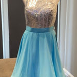 Women’s Halter Neck Silver Sequined Short Prom Party Dress NWT 6 Blue Photo 0