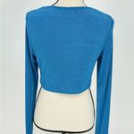Morning Mist  Women's Long Sleeve Crop Top‎ Blouse Blue Size 12 Wrap Around Photo 7