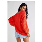 Free People Sunset Dark Orange Chunky Knit Oversized V Neck Sweater XS NWOT Photo 1