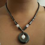 Hematite & Moonstone Milky Cat Eye Necklace 19” Black Photo 8