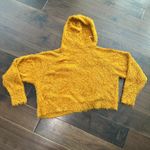 Free People  Mustard Yellow Eyelash Fuzzy Cropped Hooded Sweater Size Small Photo 6