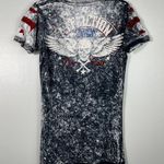 Affliction Lace Up Burnout Velvet Grunge Skull Print Fitted Short Sleeve T-Shirt Photo 4