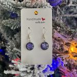 Handmade Poured Paint Round Earrings Purple Swirl Stainless Steel Artisan Photo 2