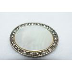 Unique Vintage Rare Vintage Chic Mother of Pearl silver tone crystal trim etched back Brooch Photo 1