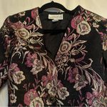Ellen Tracy Ellen D 80’s Vtg Jacket Floral Metallic Black Multi Collarless V-Neck L Fits Med Photo 5