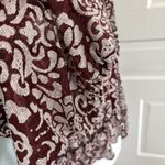 Anthropologie By  Jacquard Peasant Blouse Medium Wine Burgundy Cropped Photo 2