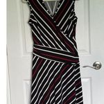 BCBGMAXAZRIA  Womens M Faux Wrap Fit & Flare Dress Sleeveless Azymetrical Striped Photo 0