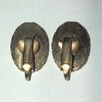 Vintage Gold Tone Floral Bud Flower Ceramic Clip On Earrings Photo 2