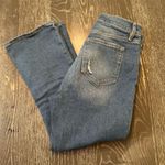 Loft THE KICK CROP Women's Size 27 Blue Distressed Cropped Flare Jeans Zip Fly Photo 1