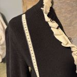 CAbi Adorn #4103 Black and Cream ruffle ribbed cotton pullover sweater Photo 5