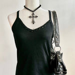 Vintage Black Sequin Tank Top, Goth Whimsigoth‎ Grunge Indie Sleaze Small Photo 0