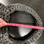 Leather Double big Woven 60s Vintage boho rustic handbag tote Black Photo 8