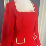Women’s Short Red Dress Square Neck Faux Pearl Photo 1