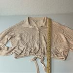 Free People Boho Peasant Linen Blend Open Knit Button Tie Front Sweater Size L Photo 4