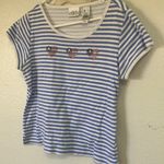 Villager FINAL MARKDOWN  ladies Blue Striped Shirt with Heart Design large Photo 0