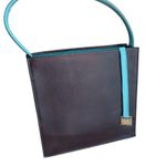 Soul Carrier Brown & Turquoise Leather Structured Tote Shoulder Bag 12.5x12.5x3 Photo 0