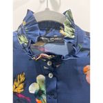 Pietro Brunelli High Ruffle Collard Printed Button Down Sz XS Blue Photo 2