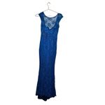 THEIA Dark Blue Metallic Floral Lace Overlay Shimmering Element Gown Size 6 Photo 5