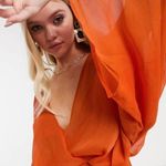 ASOS Rusty Orange🍊Chiffon Maxi Dress Dome Sleeve Open Back Lace Up Photo 2