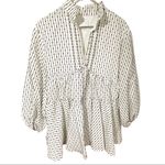 C/MEO COLLECTIVE  Small White Black Polka Dot Bubble Sleeve Ruffle Peasant Top Photo 0