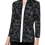 Misook Animal-Print Ottoman Jacket Women's Small Arctic Black Open Front Photo 0