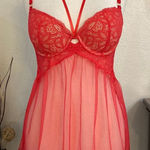 Victoria's Secret Victoria’s Secret Sheer Red Lace Push Up Baby Doll Slip Size 36C Photo 0