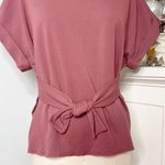 EXPRESS Tie Waist Roll Sleeve Short Sleeve Shirt Pink Small Photo 3