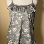 Chaser NWT! Antique Green Tropical Floral Print Ruffle Tank Top Medium Photo 0