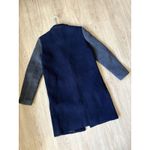 Sandro  Women’s Mid-Long Wool Coat Leather Trim Navy & Gray Size 36 Photo 3