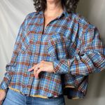 BDG Blue and Orange Oversized Polo Collar Button Down Shirt sizeXS. ordrA3 Photo 0