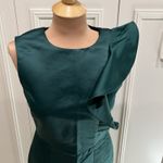 ZARA ‎ Hunter Green Satin Sheath Dress Ruffle Cocktail Holiday Party Photo 1