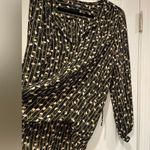 Premise  Studio Black Yellow Floral Striped V Neck Tie Long Sleeve Blouse Size M Photo 1