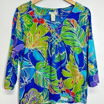 Caribbean Joe  Shirt Womens XL Blue/Green 3/4 Sleeve‎ Photo 0