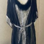 Cinema Etoile black white feather cheetah slip robe nightgown lingerie medium Photo 2